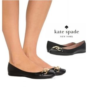 Kate Spade New York Black Leather Ballerina Flats with Gold ♠️ emblem NWOB